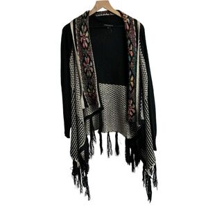 Alberto Makali Draped Knit Cardigan‎ Sweater Fringe Metallic Artsy Festival Med